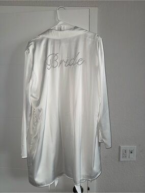 Bride Satin Robe with Rhinestone Script